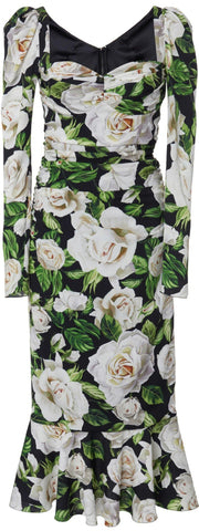 Ruched Floral-Print Stretch-Crepe Midi Dress | DESIGNER INSPIRED FASHIONS