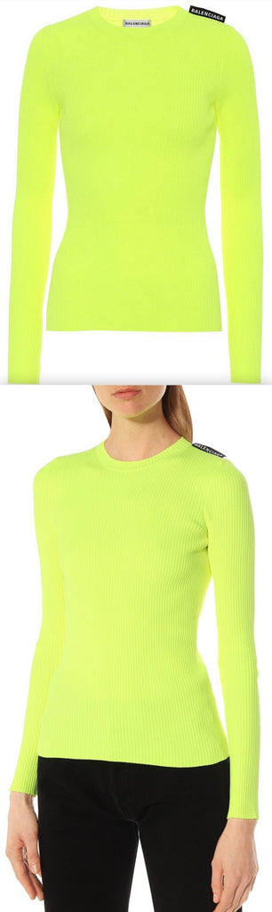 Ribbed Knit Sweater, Neon Yellow | DESIGNER INSPIRED FASHIONS
