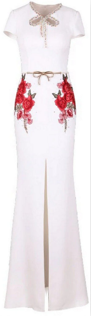 Embellished-Collar Floral-Embroidered Maxi Dress | DESIGNER INSPIRED FASHIONS