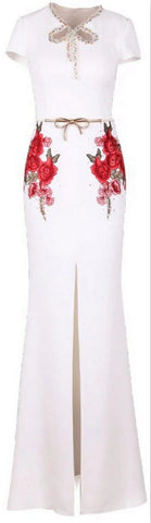 Embellished-Collar Floral-Embroidered Maxi Dress | DESIGNER INSPIRED FASHIONS