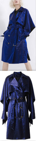 Shimmering-Effect Trench Coat - Blue or Black