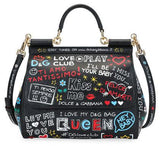 Medium Sicily Graffiti Print Leather Satchel
