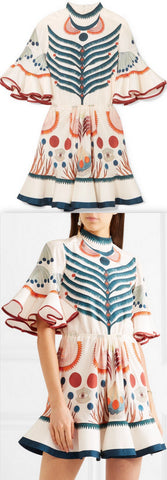Flutter-Sleeve Printed Mini Dress