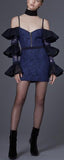 Ruffle Mesh-Trimmed Lace Off-Shoulder Mini Dress