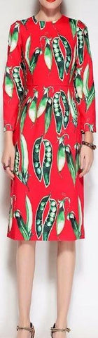 Long Sleeve Snap Pea Midi Dress