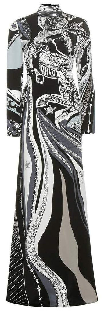 'Sagittarius' Print High-Neck Long Silk Gown - DESIGNER INSPIRED FASHIONS