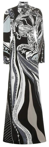 'Sagittarius' Print High-Neck Long Silk Gown - DESIGNER INSPIRED FASHIONS