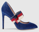 Velvet Pump with Removable Sylvie Bow, Blue