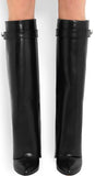 'Shark Lock' Wedge Knee Leather Boots in Black - DESIGNER INSPIRED FASHIONS