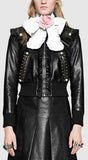 Studded Leather Ruffle-Trim Bomber Jacket - DESIGNER INSPIRED FASHIONS