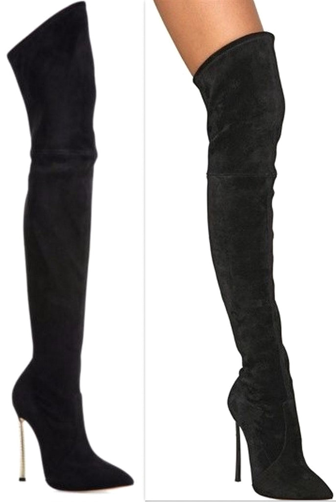 Over-The-Knee Suede Pearly Blade-Heel Boots - DESIGNER INSPIRED FASHIONS