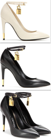 Padlock & Key Embellished Leather Pumps in White or Black - DESIGNER INSPIRED FASHIONS