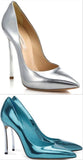 Metallic Leather Blade-Heel Pumps in Silver or Teal - DESIGNER INSPIRED FASHIONS