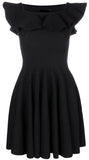 Off-Shoulder Ruffle Flared Knit Dress, Black
