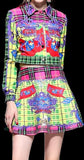 Multi Colored Plaid Jacket and Mini Skirt Set
