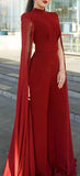 Long-Tulle-Sleeve Jumpsuit, Red