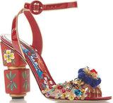 Embellished Red Painted Sandals - DESIGNER INSPIRED FASHIONS