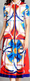 Printed Short-Sleeve Blouse and Pleated Skirt Set