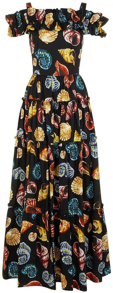Cold-Shoulder Frilled Seashell Dress