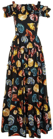 Cold-Shoulder Frilled Seashell Dress