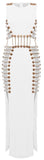 Button and Chain-Embellished Maxi Dress, White