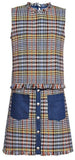 Denim Contrast Fringed Plaid Top and Skirt Set