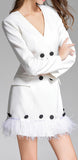 Feather-Trim Blazer-Dress, White