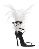 Iris 105 Feather Sandals, White Feathers and Black Leather