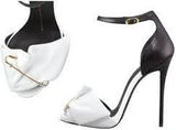 Safety Pin Leather Sandals in Black & White - DESIGNER INSPIRED FASHIONS