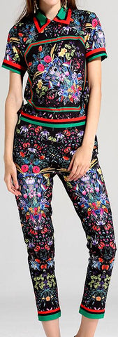 Floral Print Web Top and Capri Pant Set - Black or White