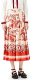 Red Porcelain Garden Print Silk Skirt