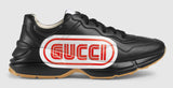 Rhyton Print Leather Sneakers, Black