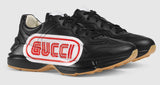 Rhyton Print Leather Sneakers, Black