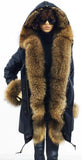Fur Lined and Trimmed Parka Coat - Blue or Green