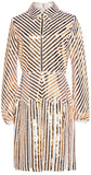 Gold and White Sequin-Stripe Mini Dress