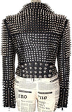 Black Heavily-Studded Faux-Leather Motorcycle Jacket - DESIGNER INSPIRED FASHIONS