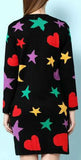 Multi Colored Shape Printed Long Cardigan Sweater in Black - DESIGNER INSPIRED FASHIONS