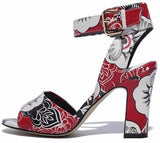 Floral Print Sandals - (Red, Black, Blue)
