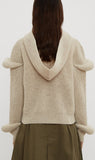 Hooded Sleeve Puff Knit Sweater in Beige