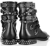 Signature Rangers Studded Punk Sole Boots in Black Leather - DESIGNER INSPIRED FASHIONS