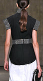 Black Belted Crepe Sequin Top