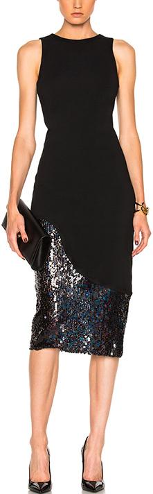 Black Sequin-Paneled Stretch Dress