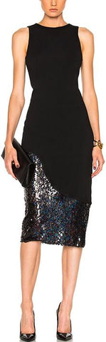 Black Sequin-Paneled Stretch Dress