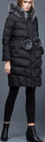 Thick Puffer Coat with Fur Trim Hood and Pom Poms, Black