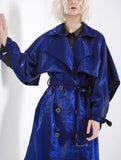 Shimmering-Effect Trench Coat - Blue or Black