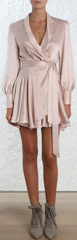 Wrap Mini Dress, Beige