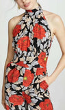 High-Neck Sleeveless Wide-Leg Floral-Print Silk Jumpsuit
