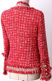 Red Fringed Tweed Jacket | DESIGNER INSPIRED FASHIONS