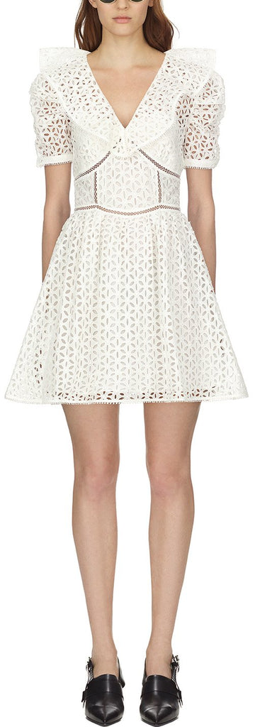 White Floral Petal Broderie Mini Dress
