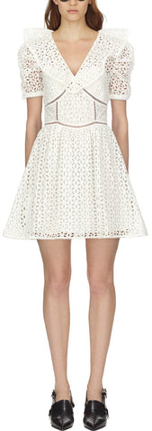 White Floral Petal Broderie Mini Dress